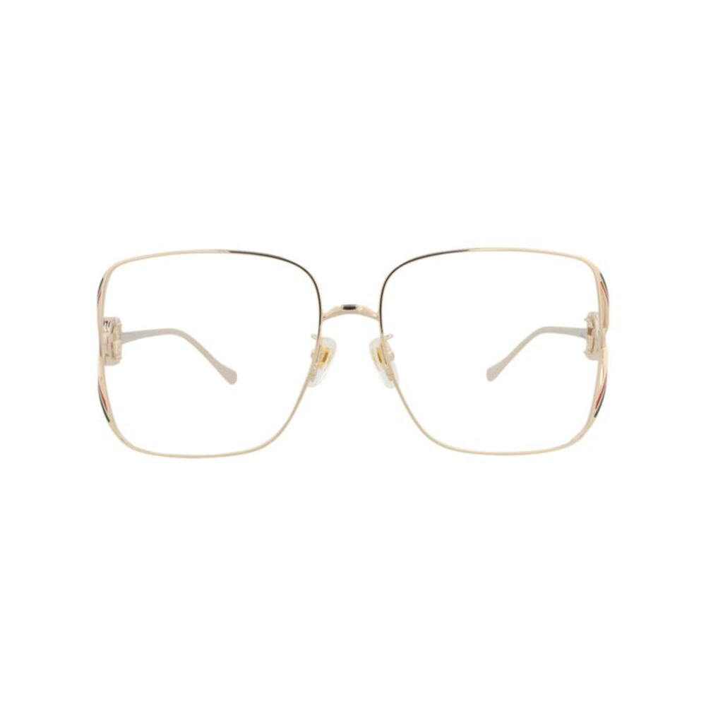 Gucci Square-Frame Metal Optical Frames Gold Womens